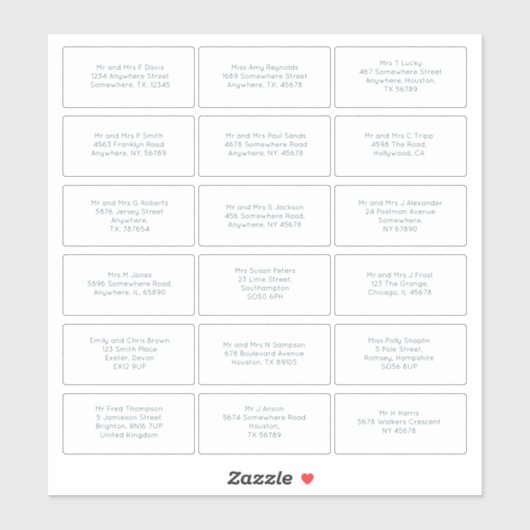 18 Individuele naam Adres Bruiloft Gast Eenvoudig Sticker (Vel)