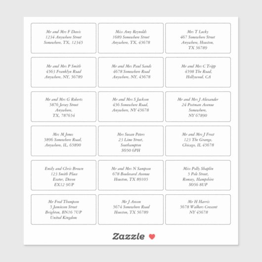 18 Individuele naam Adres Bruiloft Gast Italic Sticker (Vel)
