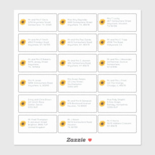 18 Individuele naam Adres Bruiloft Gast Zonnebloem Sticker