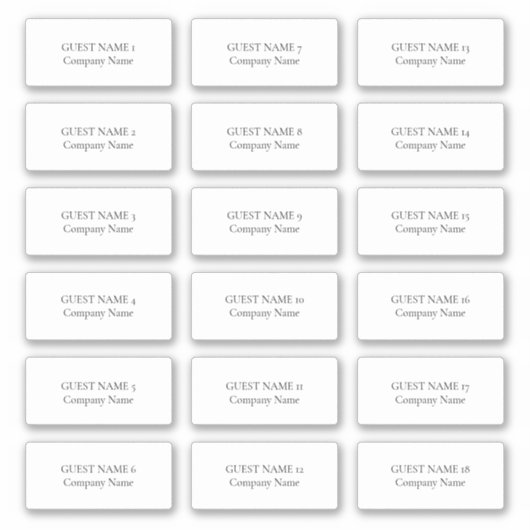 18 Individuele naam van de gast en bedrijf Sticker (Voorkant)