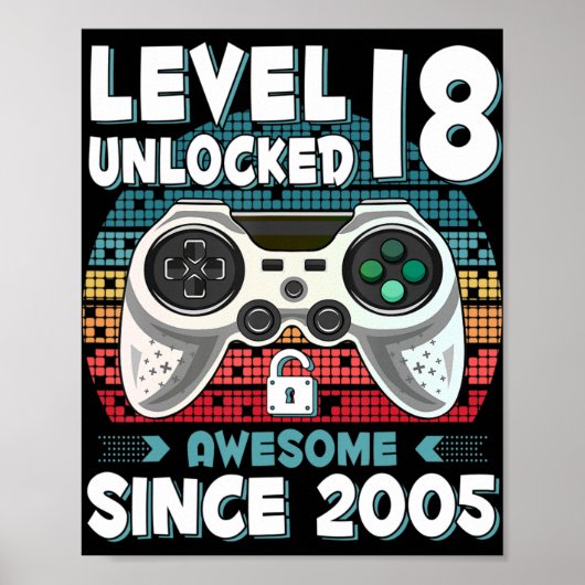 18 jaar BDay Son Boy Fun Gamer 18 jaar oude geboor Poster (Voorkant)