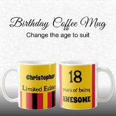 18 jaar geweldige naam geel rood koffiemok