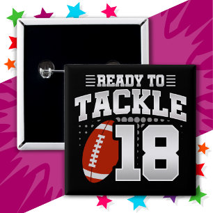 18 Jaar Oud Tackle Football Party 18e Verjaardag Vierkante Button 5,1 Cm