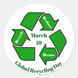 18 maart, ontwerp wereldwijde recyclingdag ronde sticker