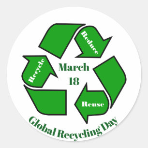 18 maart, ontwerp wereldwijde recyclingdag ronde sticker