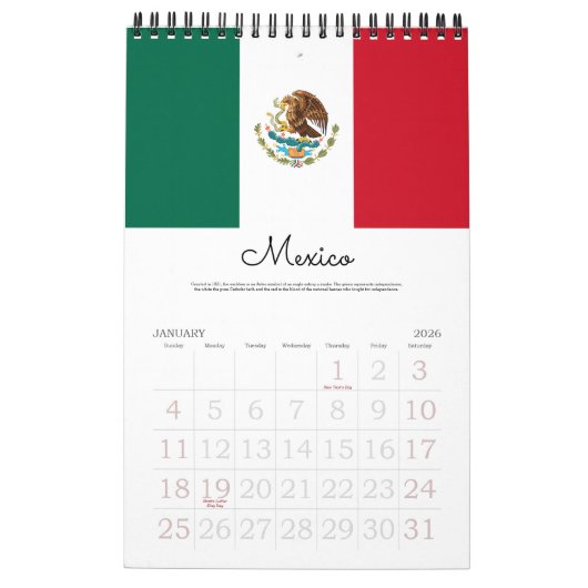 18-Mo-vlaggen van Midden-Amerika en het Caribisch Kalender (Jan 2026)