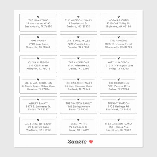 18 Moderne Huwelijk Ontvanger Individueel Adres Sticker (Vel)