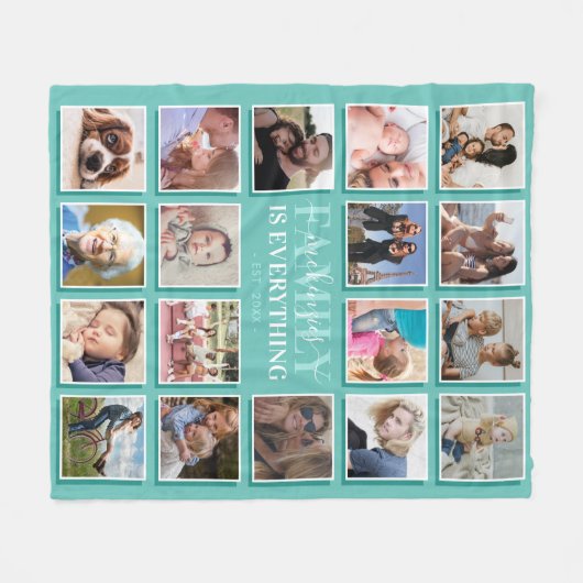 18 Naam fotocollage Blauwgroen Fleece Deken (Voorkant (Horizontaal))