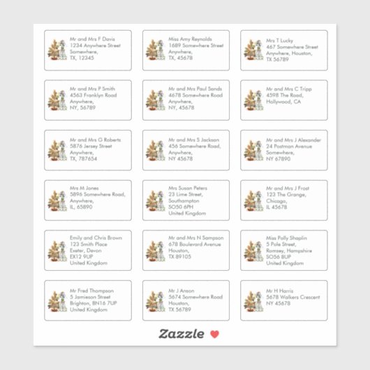 18 Naam ontvanger Adres Muizen Kerstmis Sticker (Vel)