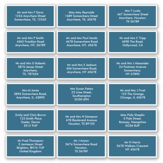 18 namen van individuele ontvangers adressen turqu sticker (Voorkant)