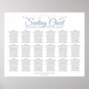 18 Tabel Blauw & White Simple Wedding Seating Char Poster