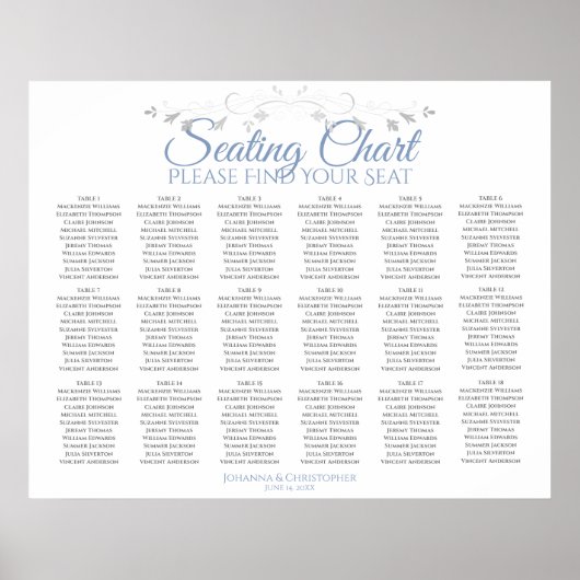 18 Tabel Blauw & White Simple Wedding Seating Char Poster (Voorkant)