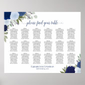 18 Tabel Elegant Blue Rozen Wedding Seating Chart Poster (Voorkant)