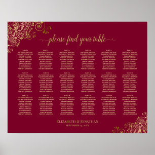 18 Tabel Elegant Bourgogne en Gold Seating Chart Poster