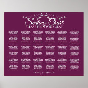 18 Tabel Elegant Cassis Wedding Seating Chart Poster