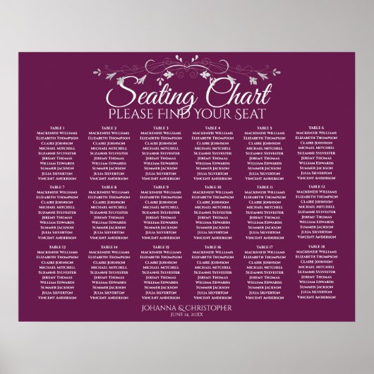 18 Tabel Elegant Cassis Wedding Seating Chart Poster (Voorkant)