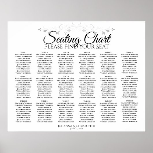 18 Tabel Zilveren Filigree Wedding Seating Chart Poster (Voorkant)