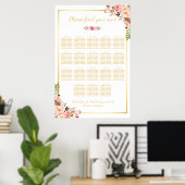 18 Tables Wedding Seating Chart Floral Gold Lijst Poster (Thuiskantoor)