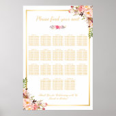 18 Tables Wedding Seating Chart Floral Gold Lijst Poster (Voorkant)