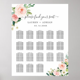 18 Tafel Blush Pink Bloom Wedding Seating Chart Poster