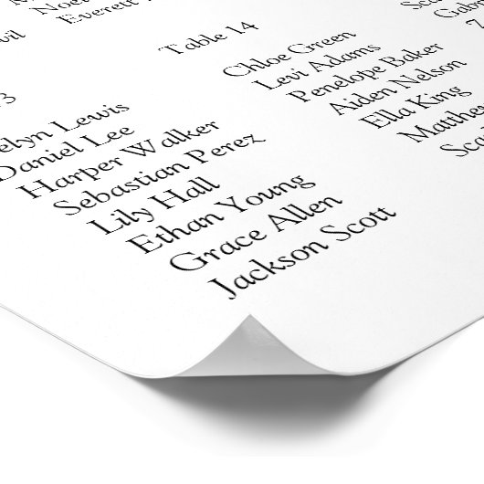 18 Tafel Elegante Moderne bruiloft zitkaart Poster (Hoek)