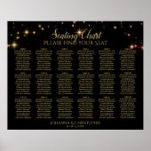 18 Tafel Gold Sparkles Black Wedding Seating Chart Poster (Voorkant)