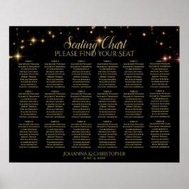 18 Tafel Gold Sparkles Black Wedding Seating Chart Poster