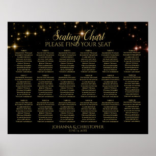 18 Tafel Gold Sparkles Black Wedding Seating Chart Poster