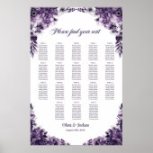 18 Tafel Paarse Bloem Bruiloftstoelindeling Poster (Voorkant)
