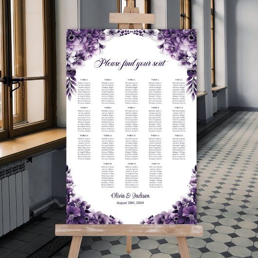 18 Tafel Paarse Bloem Bruiloftstoelindeling Poster