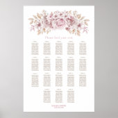 18 Tafel Roze Bloem Bruiloft Zitplaatsen Chart Poster (Voorkant)