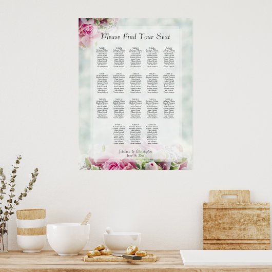 18 Tafel roze rozen weddenschappen Poster (Keuken)