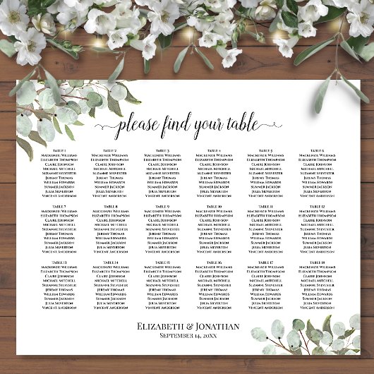 18 Tafel Rustic Eucalyptus Wedding Seating Chart Poster