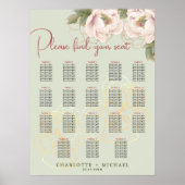 18 Tafel Salie & Blush Bloemen Trouwstoel Zitting  Poster (Voorkant)