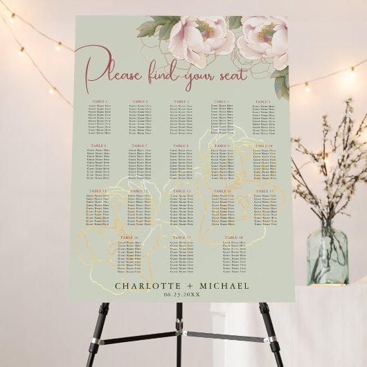 18 Tafel Salie & Blush Bloemen Trouwstoel Zitting  Poster