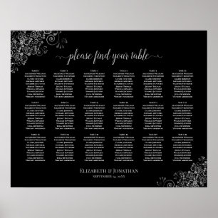 18 Tafel-weddenschapskaart Silver Frills Black Poster