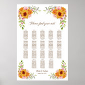 18 Tafel Zonnebloem Roos Trouwstoelkaart Poster (Voorkant)