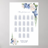 18 Tafelblauw Wit Rose Bloemen Zitting Grafiek Poster (Voorkant)