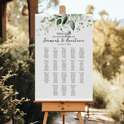 18 Tafels Elegant groen Bruiloft Zittafel Grafiek Poster