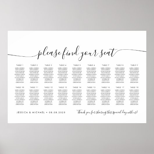 18 Tafels Modern Vind uw zitplaatskaart Poster (Voorkant)