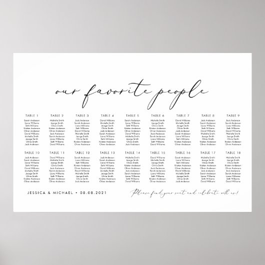 18 Tafels Onze favoriete Mensen Zitschema Plan Poster (Voorkant)