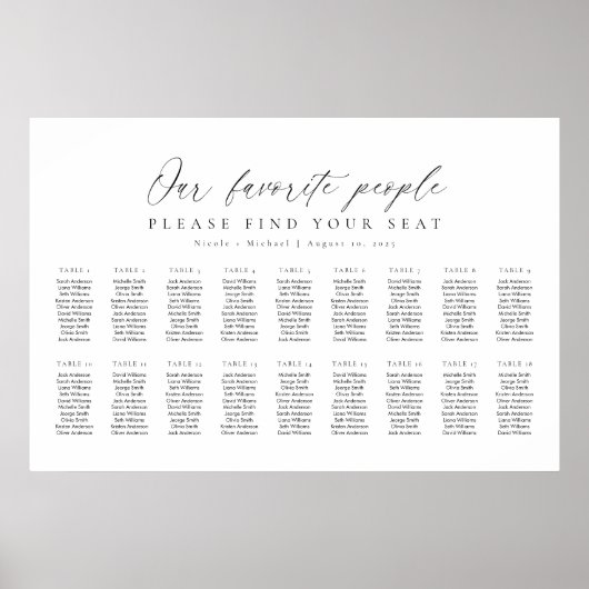 18 Tafels Onze favoriete Mensen Zitschema Plan Poster (Voorkant)