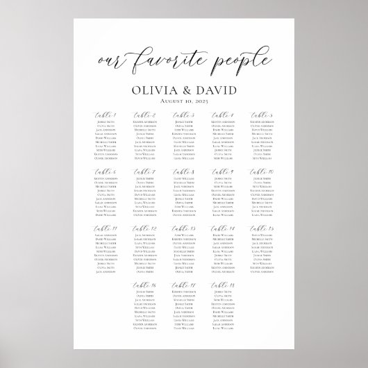 18 Tafels Onze Favoriete Mensen Zittinglijst Poster (Voorkant)