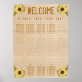 18 Tafels Stoelindeling Landelijk Hout Zonnebloem  Poster