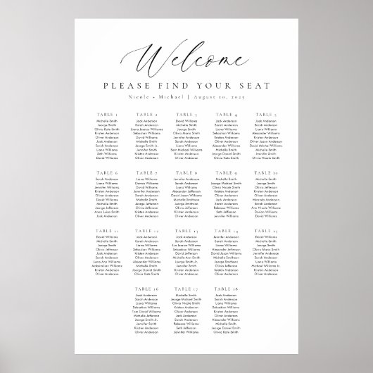 18 Tafels Welkom Zitplaatskaart Poster (Voorkant)