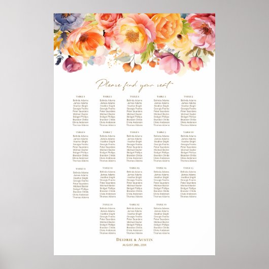 18 Tafelveer Bloemen Trouwstoel Grafiek Poster (Voorkant)