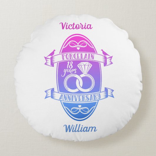18 traditionele Porseleinen 18e trouwdag Rond Kussen (Voorkant)