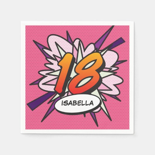 18 Verjaardag Leuk Retro Stripboek Roze Servet (Voorkant)
