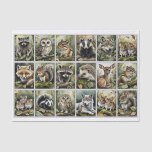 18 Vierkanten met Aquarel Dieren in het Bos Tissuepapier