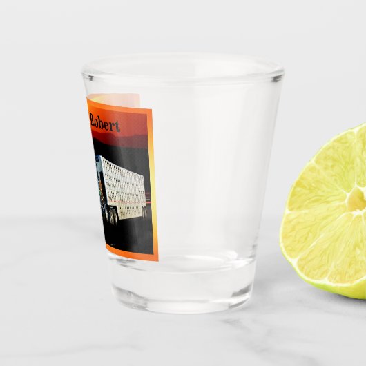 18 Wheeler Cattle Truck in Sunset Personalized Shot Glas (Rechts)